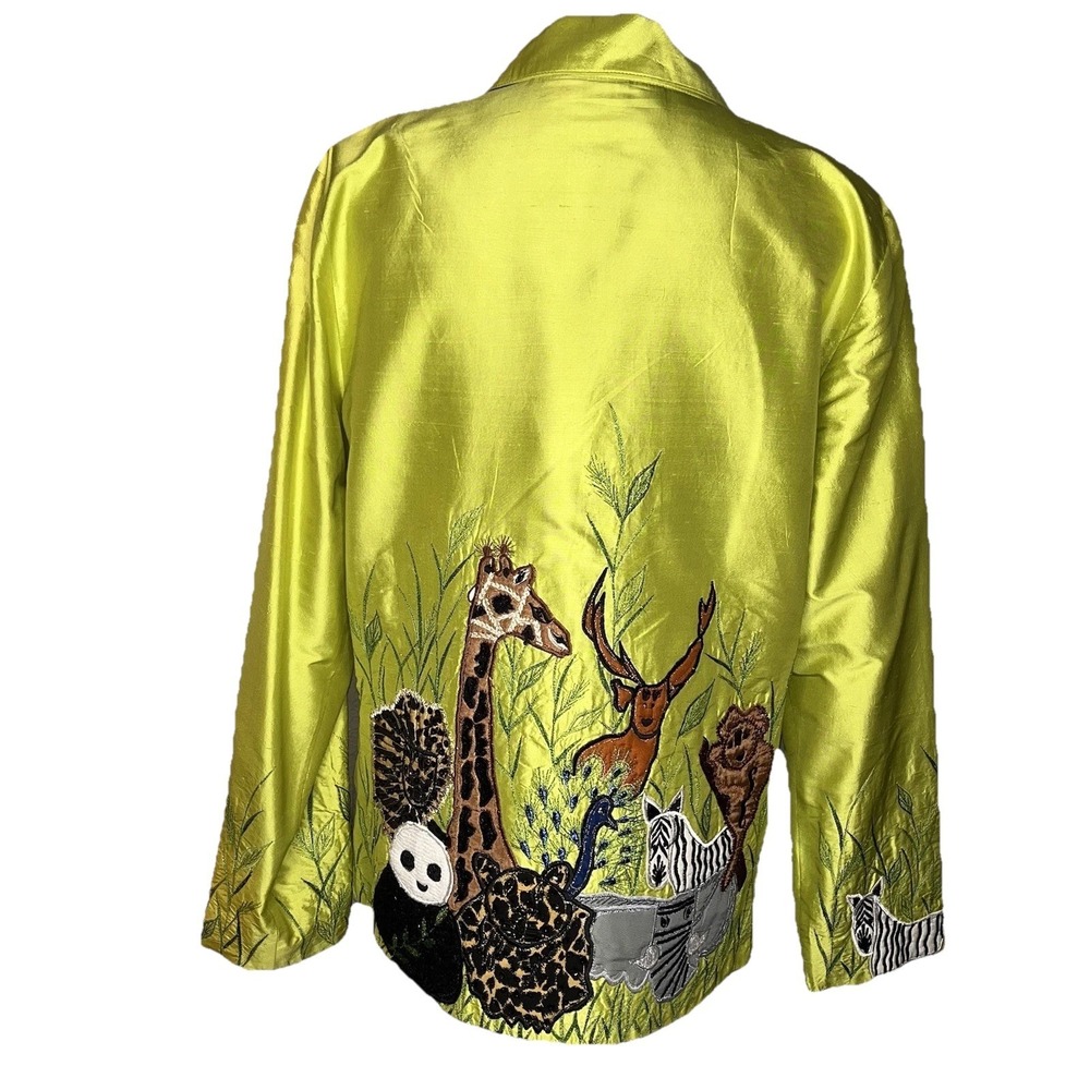 Vtg Anage Silk Jacket Womens M Embroidered Safari Art to Wear Giraffe Peacock - Picture 8 of 14